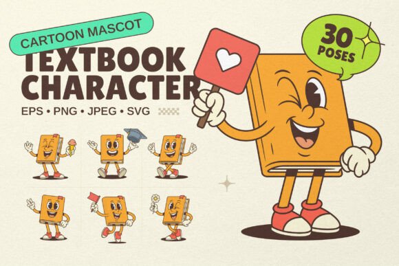 Book Buddy: A Charming Textbook Mascot for Embroidery