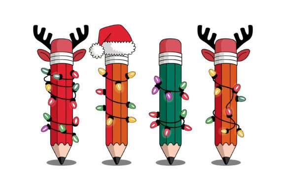 Christmas Pencil Lights Vector Set: A Festive Embroidery Delight