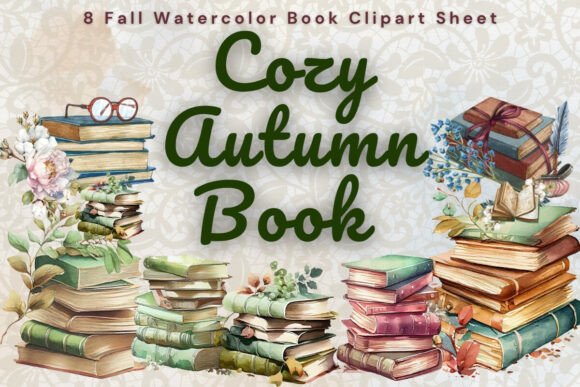Cozy Autumn Embroidery with Fall Watercolor Book Clipart