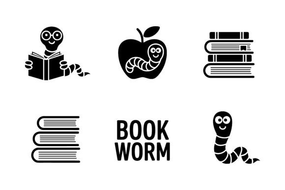 Cute Bookworm Reading Icon Set EPS: A Bibliophile's Delight