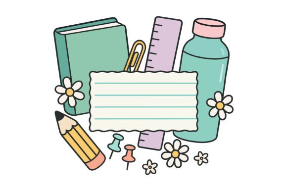 Pastel School Supplies Label Frame: A Charming Embroidery Design