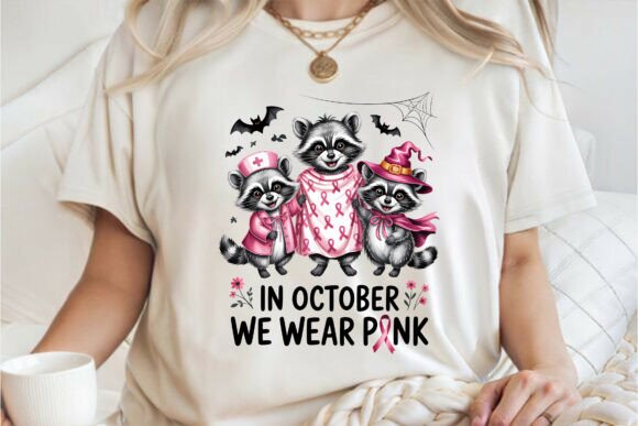 Pink October Raccoon Breast Cancer PNG