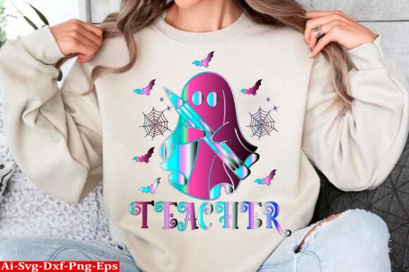 Spooky Teacher PNG, Halloween Neon: A Glow in the Dark Delight